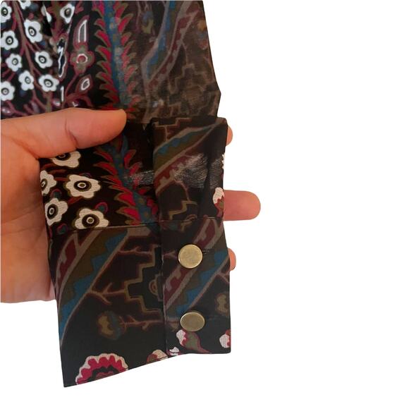 VERONICA BEARD Lowell Blouse Floral Paisley Black Brown Sheer Top Long Sleeves 4 - Picture 8 of 10